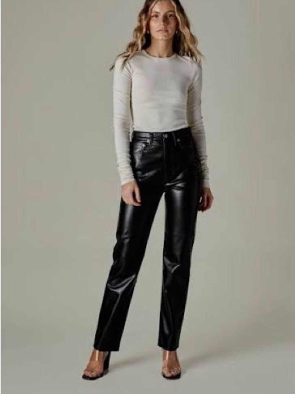 Agolde Black Leather Pants with Silver Hardware